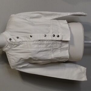 bcih White Jean Jacket Size Large Raw Edges Cropped